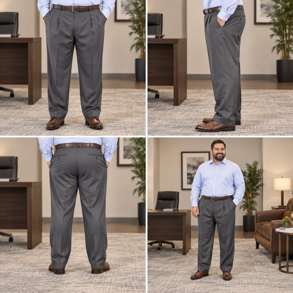 Amazon Essentials Men’s Dress Pants 46x30 Dark Gray Pleated Classic Fit NWT